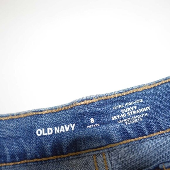 Old Navy Women's Extra High Rise Curvy Straight Jeans Size 8 Petite NWT Blue 8P - Picture 3 of 8